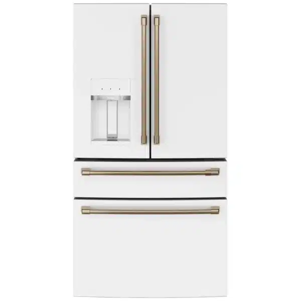 Réfrigérateur 4 Portes Café 36″, 27.6 pi³, Blanc Mat avec Accents Bronze - CVE28DP4NW2