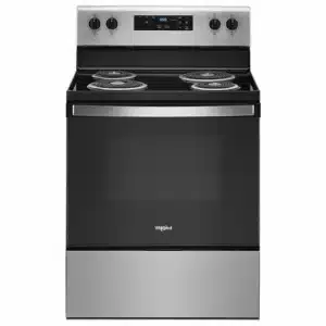Cuisinière électrique Whirlpool 30po, 4,8 pi³, autonettoyante, 4 brûleurs, acier inoxydable – YWFC315S0JS